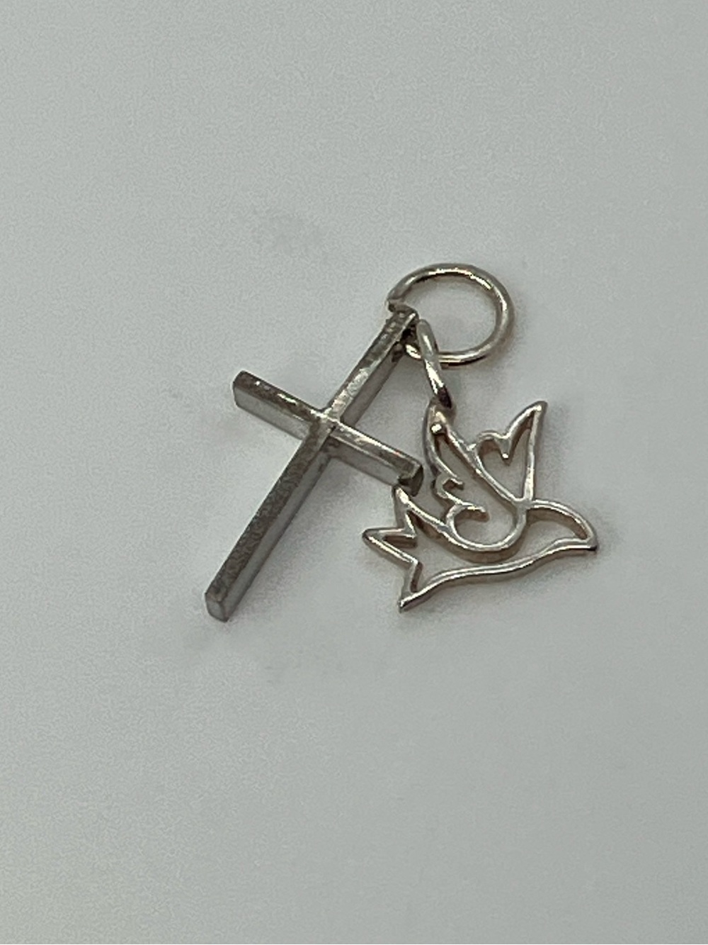 Vtg 925 Sterling Silver Cross & Dove Religious Charm